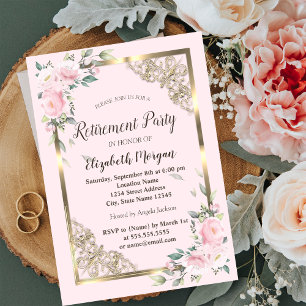 Invitation Chic Fleurs Roses Or Frame Retraite