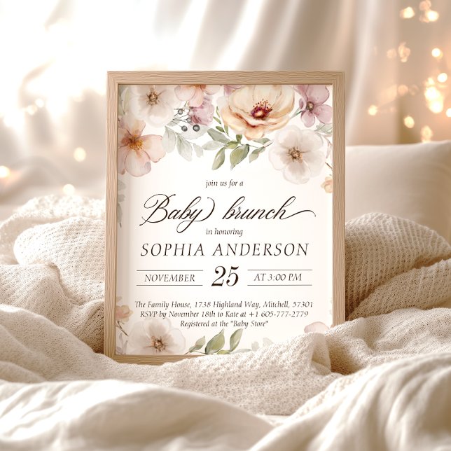 Invitation Chic Floral Baby en Fleur Aquarelle Bébé Brunch (Chic Floral Baby in Bloom Watercolor Baby Brunch Invitation)