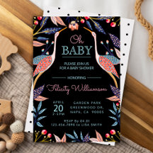 Chic Floral Botanique Baby shower de cigogne Invit