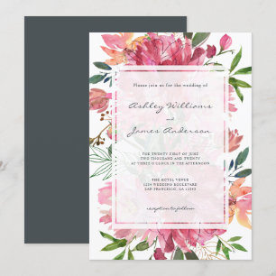 Invitation Chic Floral Botanique Boho Pink Peony Mariage