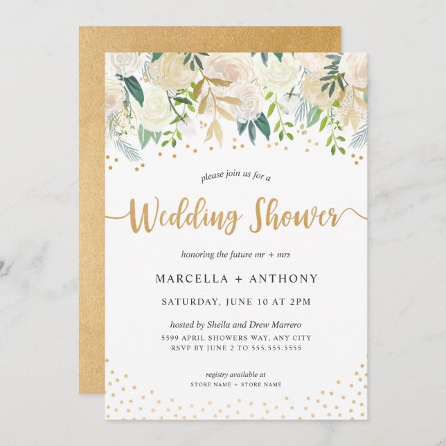 Invitation Chic Floral Couples or Wedding shower (Devant / Derrière)