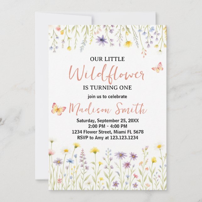 Invitation Chic Floral Premier anniversaire (Devant)