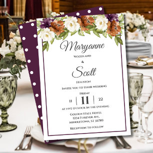 Invitation Chic Floral Purple Polka Mariage de automne
