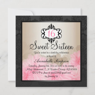 Invitation chic floral rose et noir élégant du