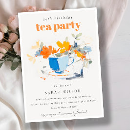 Invitation Chic Floral Tea Cup Anniversaire Tea Party