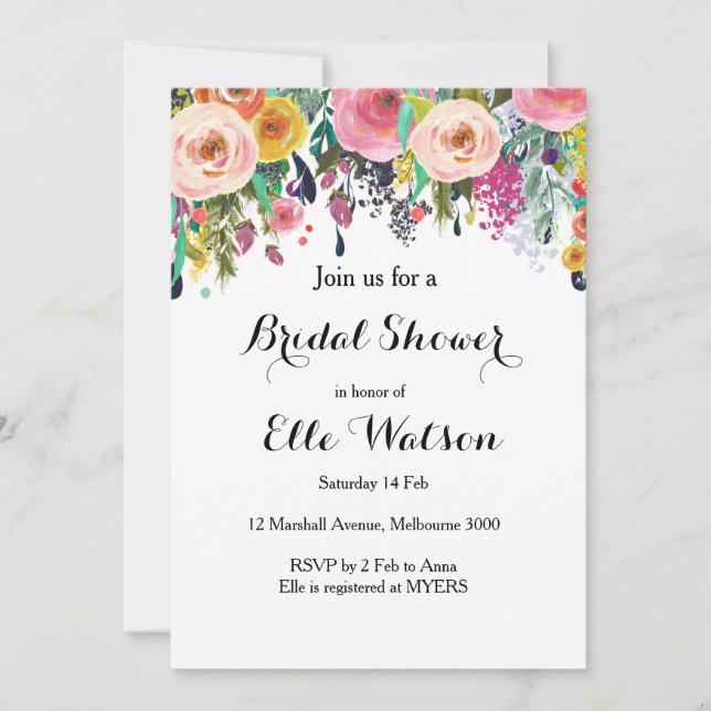 Invitation chic florale de Fête de la mariée (Devant)