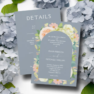 Invitation Chic Florals Mariage tout en un Dusty bleu