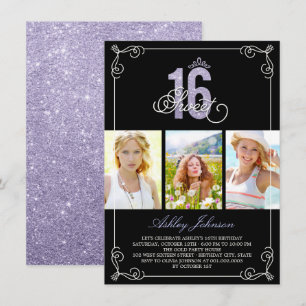 Invitation Chic Flourish Glam Sweet 16 Photo Anniversaire