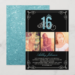 Invitation Chic Flourish Glam Sweet 16 Photo Anniversaire