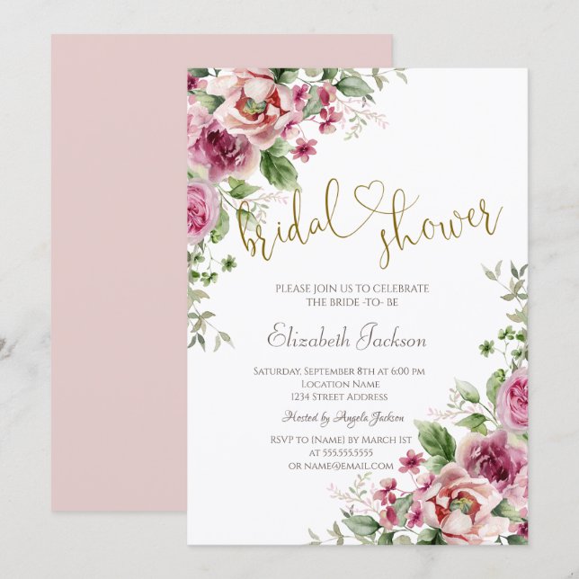 Invitation Chic  Flowers Bridal Shower  (Devant / Derrière)