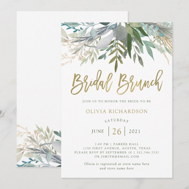 Invitation Chic Foliage| Brunch nuptial (Devant / Derrière)