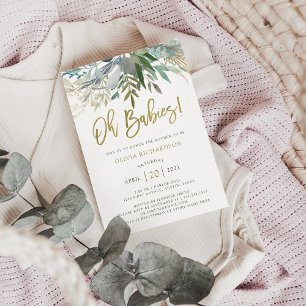 Invitation Chic Foliage   Jumeaux Baby shower et Gold Script