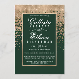 Invitation Chic Forest Green Gold Parties scintillant Confett