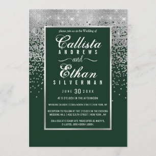 Invitation Chic Forest Green Parties scintillant Argent Confe