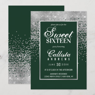Invitation Chic Forest Green Parties scintillant Argent Confe