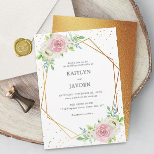 Invitation Chic Géométrique Mariage floral à huile d'or