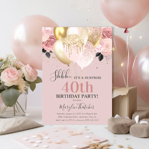 Invitation Chic Girly 40e fête d'anniversaire surprise