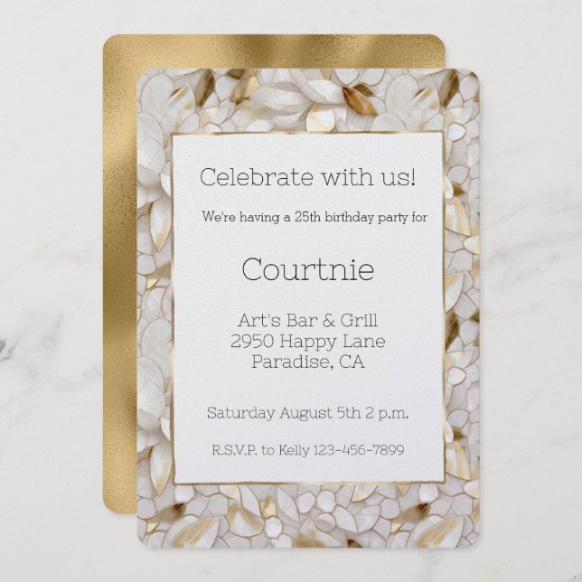 Invitation Chic Glam Blanc Lotus Fleurs (Devant / Derrière)