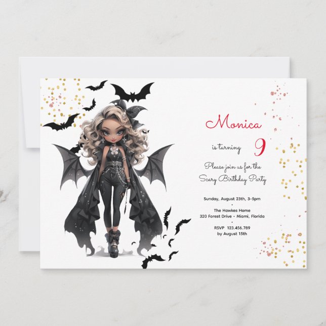 Invitation Chic glam gothique effrayant fille fête d'annivers (Devant)