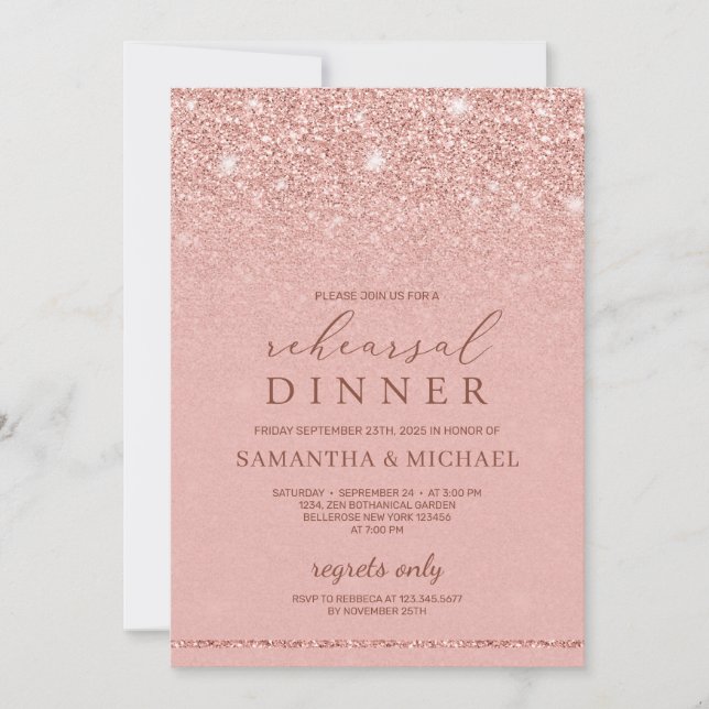 Invitation Chic glamor rose parties scintillant or dîner de r (Devant)