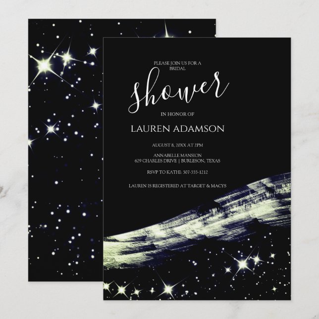 Invitation Chic Glamourous Parties scintillant d'or étoiles F (Devant / Derrière)