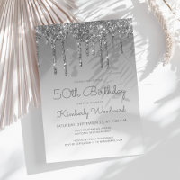 Chic Glitter Drip Argent 50e Anniversaire