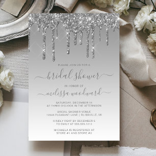 Invitation Chic Glitter Drips Silver Ombre Enterrement de Vie