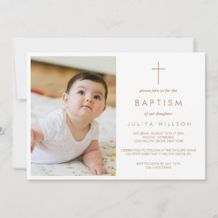 Invitation Chic Gold Baptism photo bébé