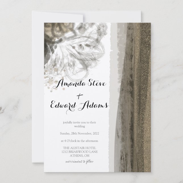 Invitation Chic Gold Brown Floral Beige Abstrait Mariage (Devant)