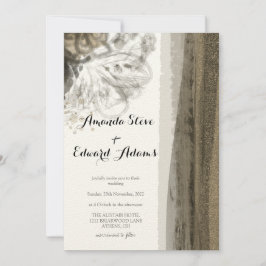 Invitation Chic Gold Brown Floral Beige Abstrait Mariage