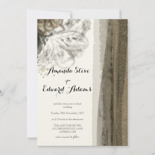 Invitation Chic Gold Brown Floral Beige Abstrait Mariage