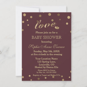 Invitation Chic Gold Confetti Love Baby shower Bourgogne