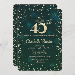 Invitation Chic Gold Diamonds Vert 40e fête d'anniversaire
