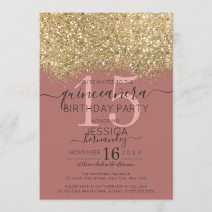 Invitation Chic Gold Dusty Rose Parties scintillant Confetti 