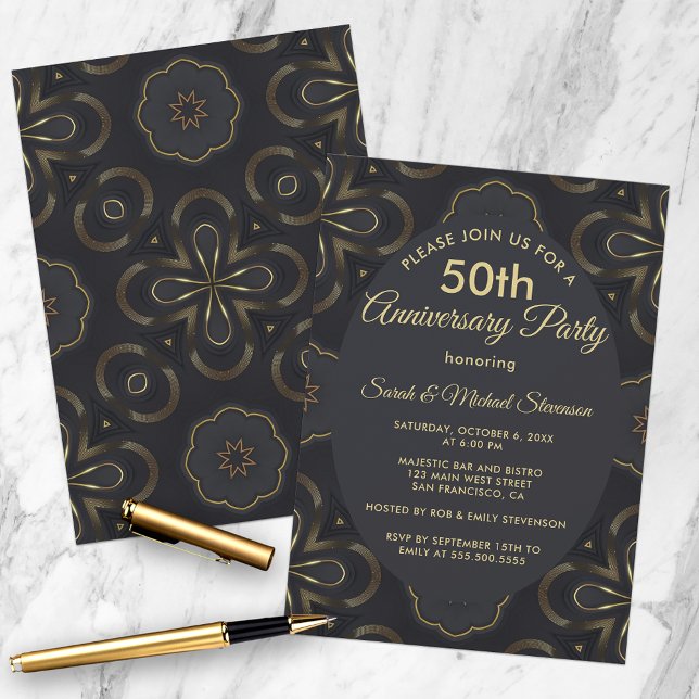 Invitation Chic Gold et Black 50e anniversaire Mariage (Créateur téléchargé)