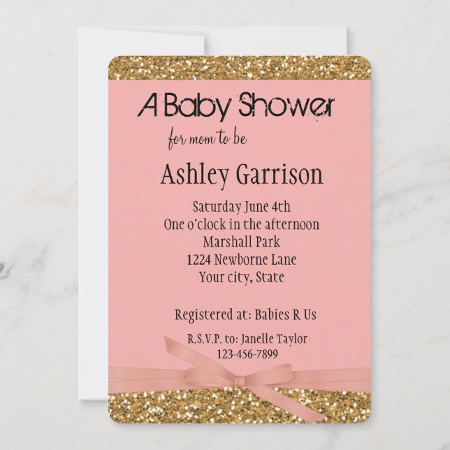 Invitation Chic Gold Faux Parties scintillant Rose rose (Dos)
