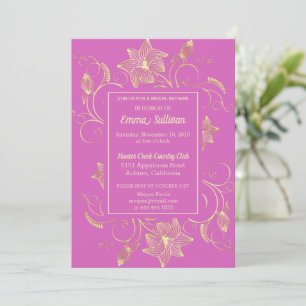Invitation Chic Gold Flowers Douche nuptiale
