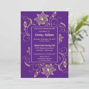 Invitation Chic Gold Flowers Douche nuptiale