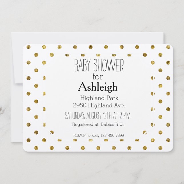 Invitation Chic Gold Glam et baby shower Pois blanc (Devant)