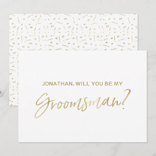 Invitation Chic Gold Hand a écrit "Seras-tu mon groomsman"