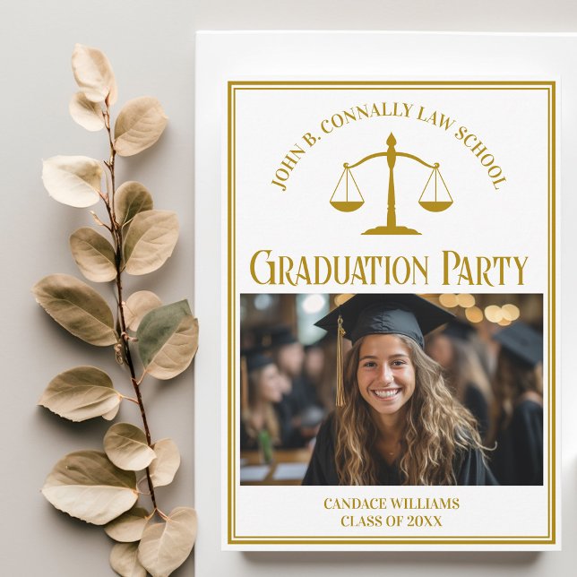Invitation Chic Gold Law School Graduation Photo Party (Créateur téléchargé)