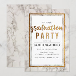 Invitation Chic Gold & Marble Typographie Partie de graduatio