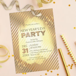 Invitation Chic Gold Metallic Stripes Soirée du Nouvel An