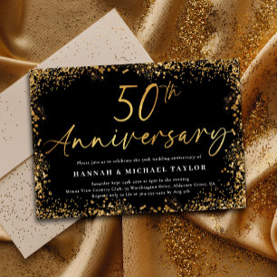Invitation Chic Gold Parties scintillant 50e anniversaire Mar