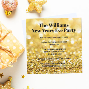 Invitation Chic Gold Parties scintillant Glam 2025 New Years
