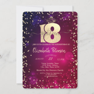 Invitation Chic Gold Tiara, Diamants 18ème Anniversaire