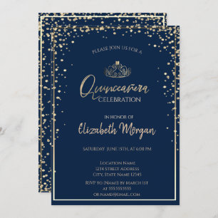 Invitation Chic Gold Tiara, Diamonds Quinceañera