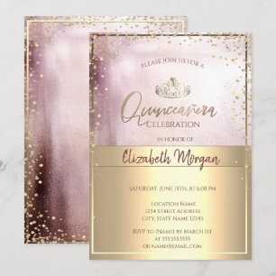 Invitation Chic Gold Tiara, Diamonds Rose Gold Quinceañera
