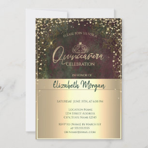 Invitation Chic Gold Tiara, Diamonds Vintage Quinceañera