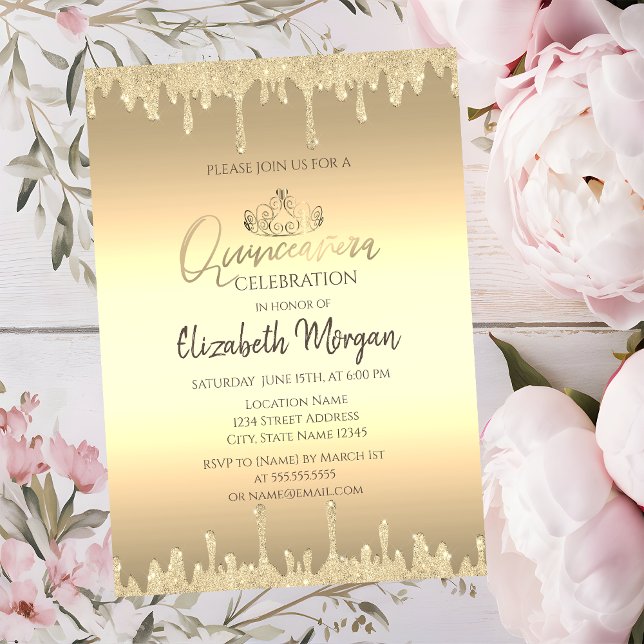 Invitation Chic Gold Tiara, Parties scintillant Drives Gold Q (Créateur téléchargé)